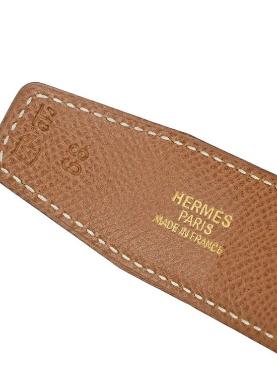 HERMES H Logo Constance Reversible Buckle Belt Leather #68 Black Brown 82RL054